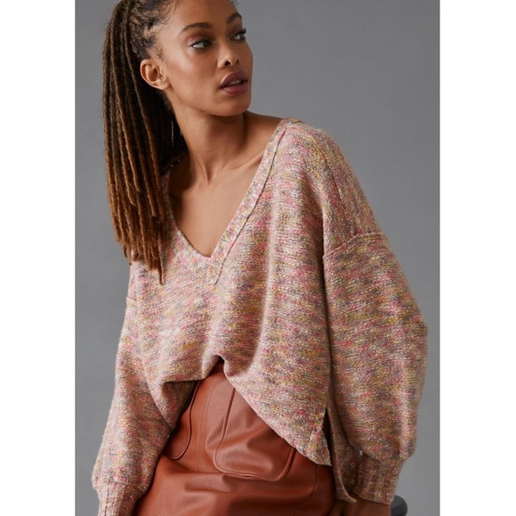 Anthropologie Pilcro Deep-V Neck Sweater Oversized XXS ANTHRO New Space Dyed NWT - Picture 1 of 12